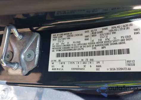 2019 Ford Escape Se из США, поврежденный, VIN 1FMCU0GD9KUB12975